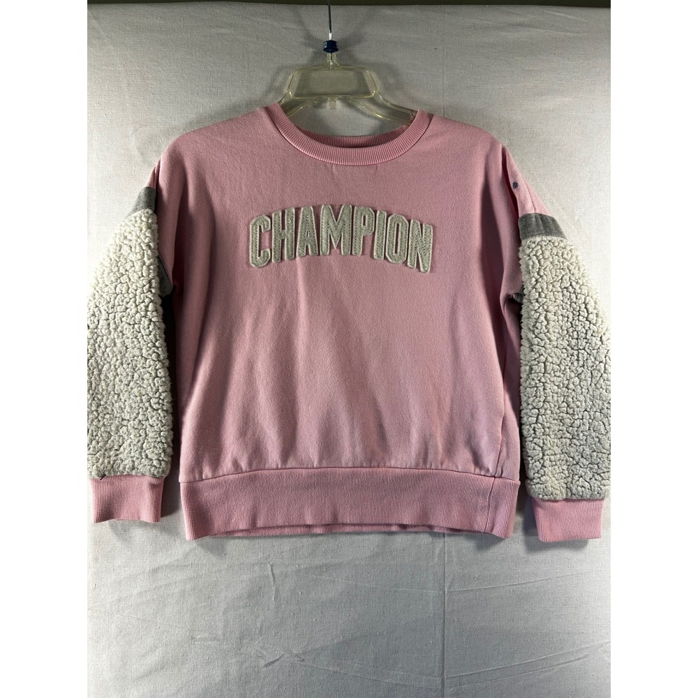 Champion Pink Sherpa Sleeve Sweatshirt Womens Large Chenille  Crewneck Pullover